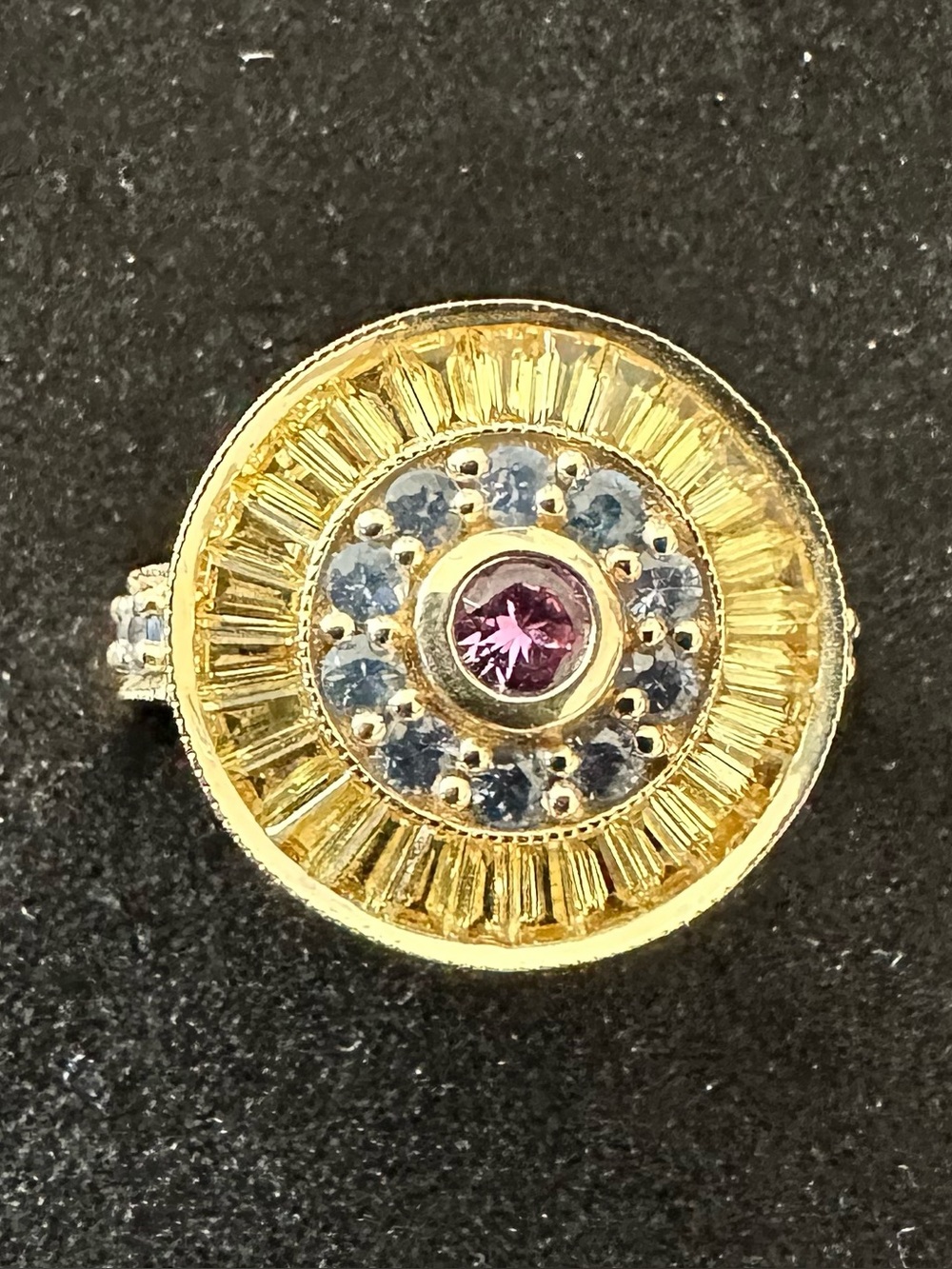 Samuel Aaron THL 14K Gold Multi-Gemstone Medallion Statement Ring 8.4g Sz 8